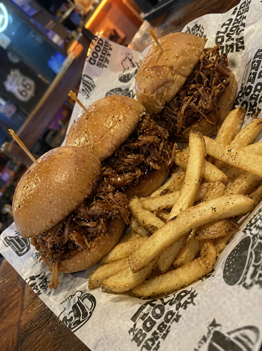 Pulled pork sliders with hand-cut fries