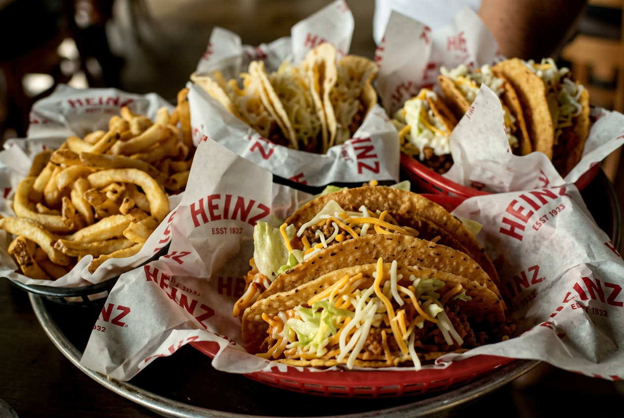 Tacos basket with cheese, pico and curly fries